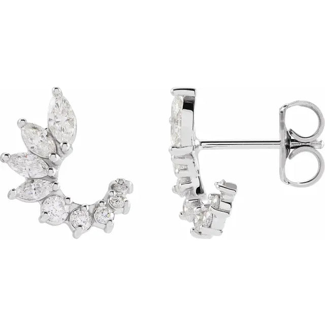 1/2 CTW Natural Diamond Celebration Front-Back Earrings - 14k Gold (Y, W or R), Sterling Silver or Platinum