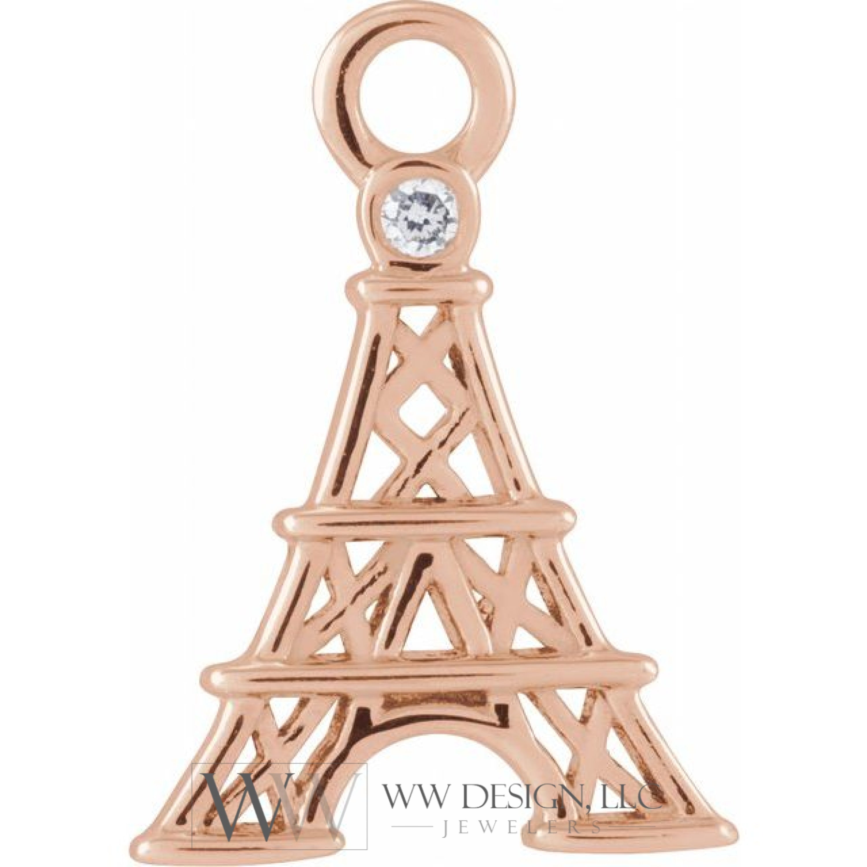 .006 CT Natural Diamond Paris Eiffel Tower Dangle Charm - 14k Gold (Y, W, R)