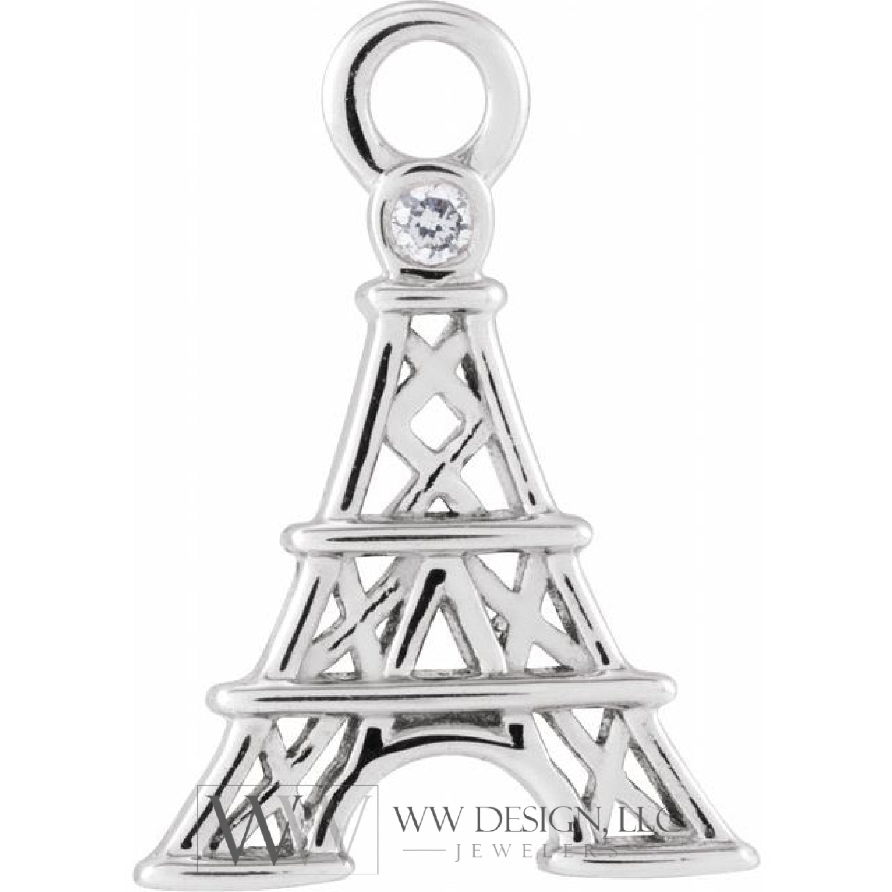 .006 CT Natural Diamond Paris Eiffel Tower Dangle Charm - 14k Gold (Y, W, R)