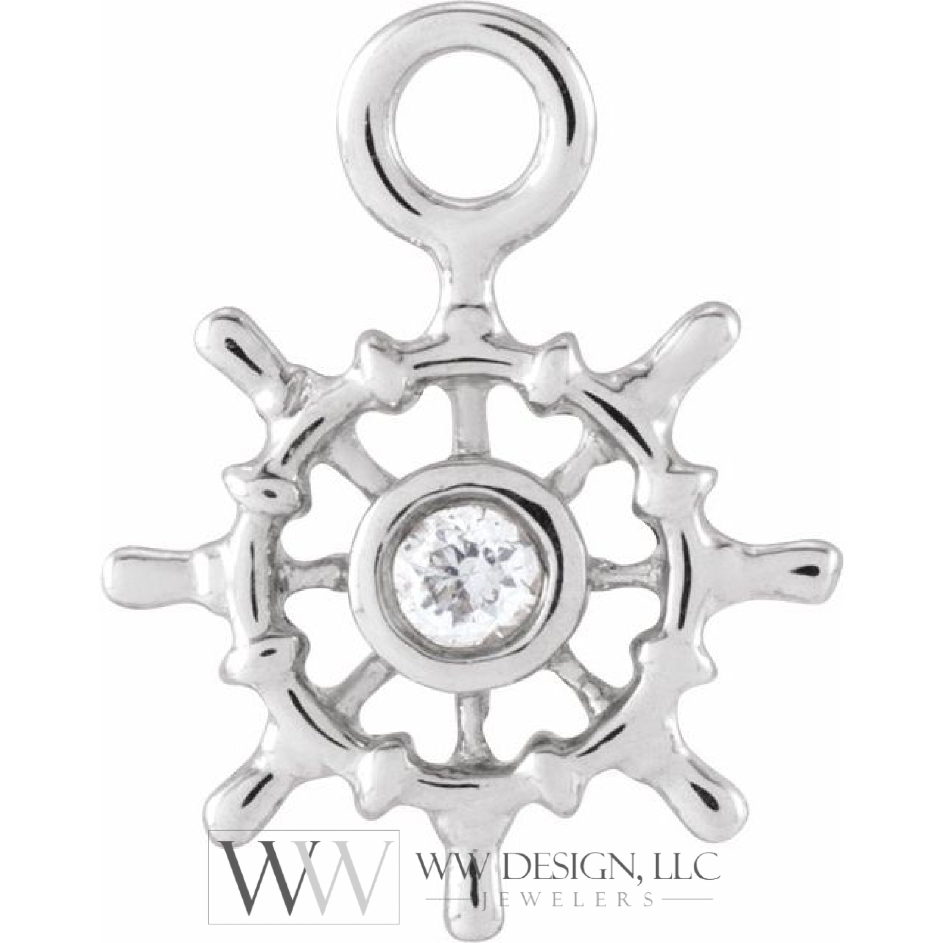 .01 CT Natural Diamond Ship Wheel Dangle Charm - 14k Gold (Y, W, R)