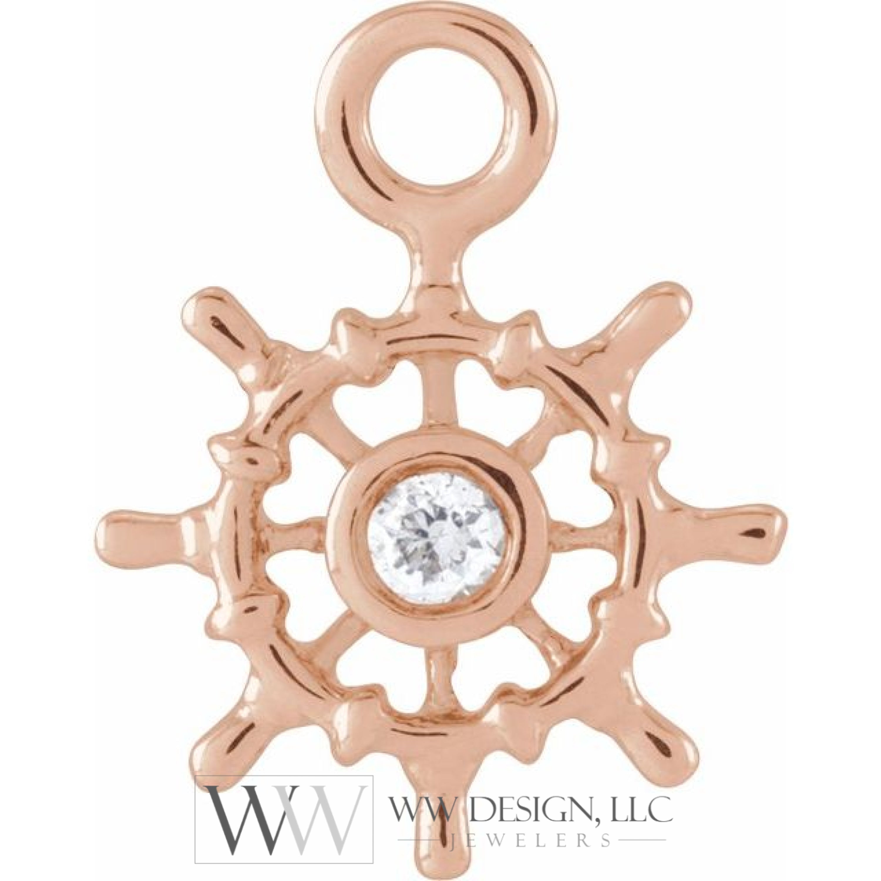 .01 CT Natural Diamond Ship Wheel Dangle Charm - 14k Gold (Y, W, R)