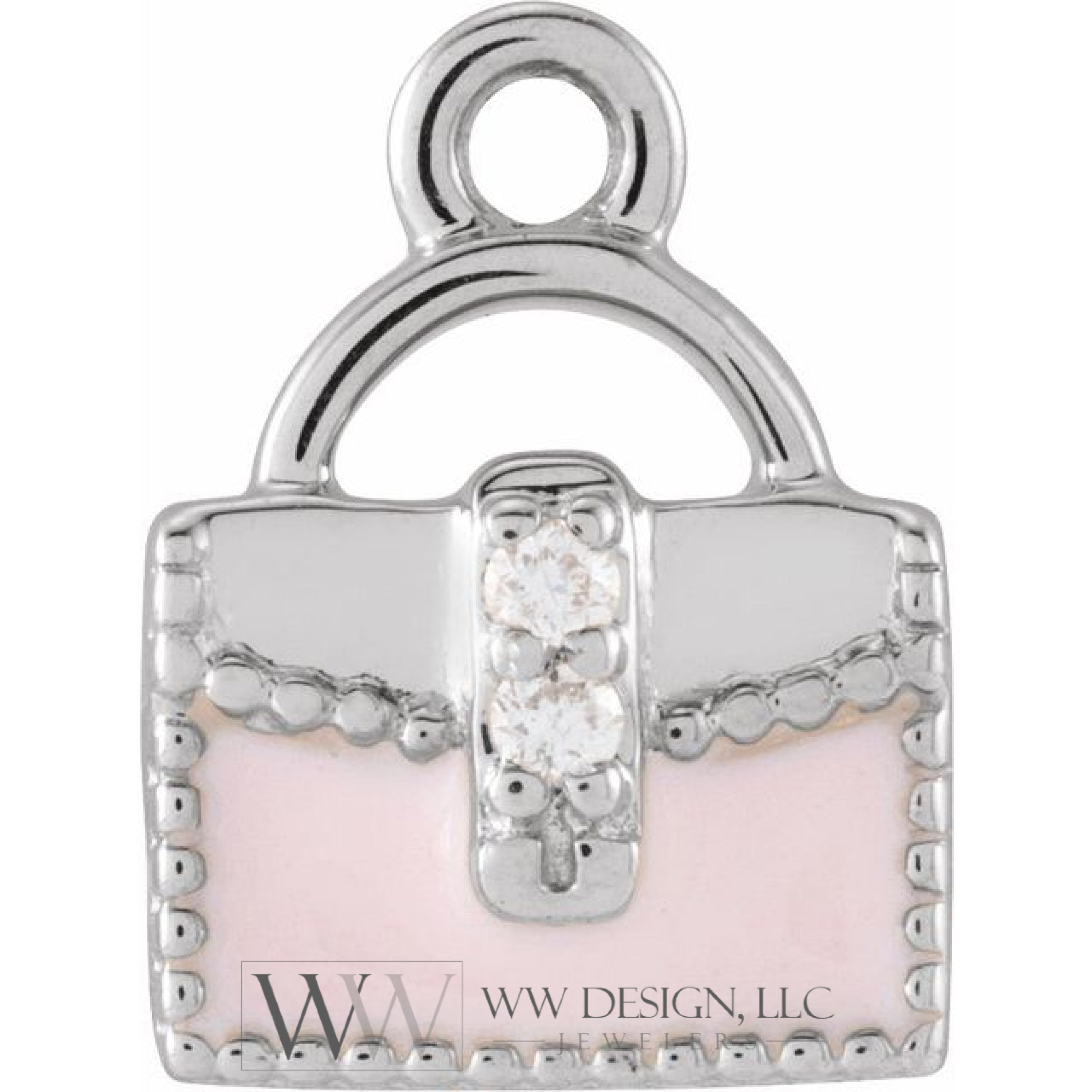 .01 CTW Natural Diamond Pink Enamel Purse Dangle Charm - 14k Gold (Y, W, R)