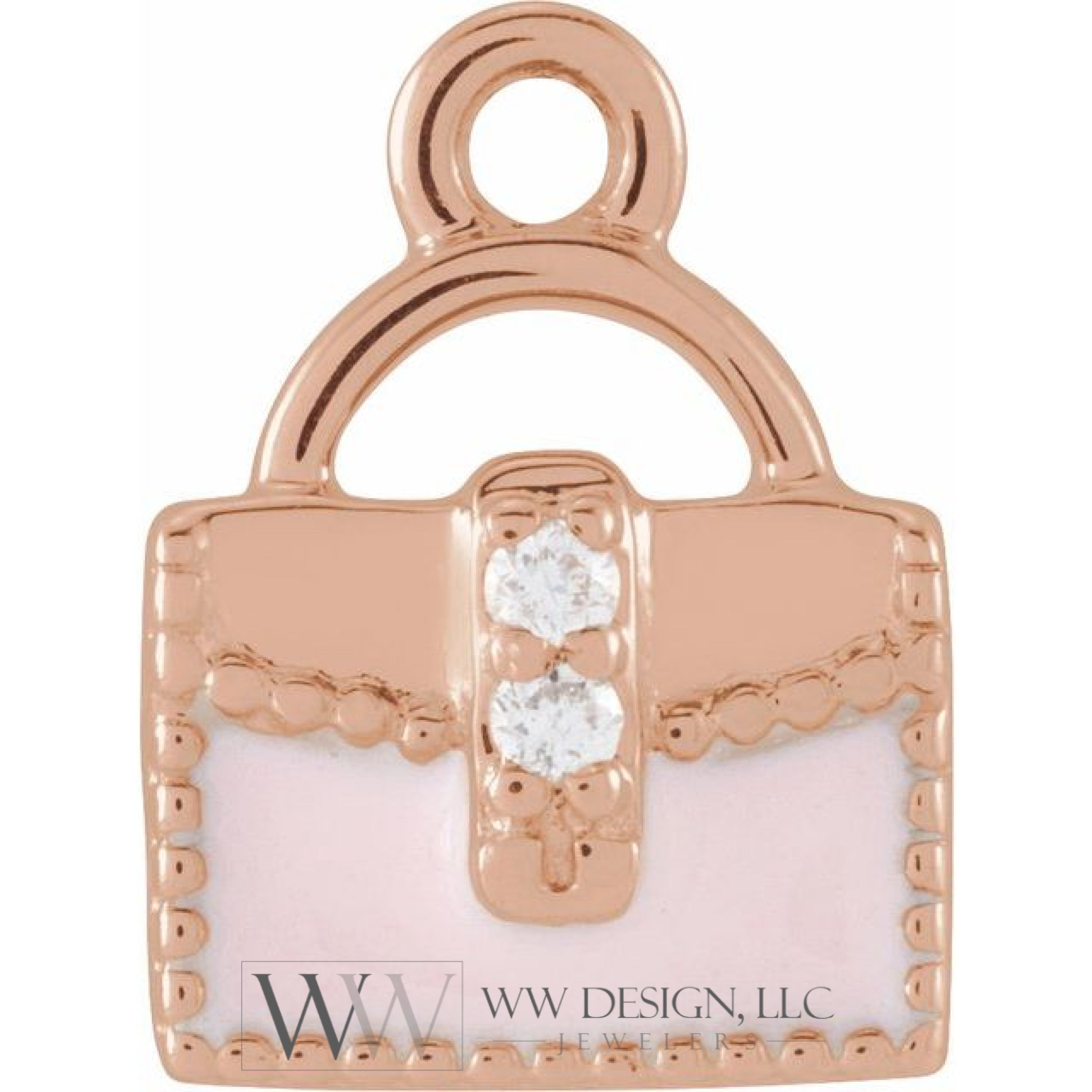 .01 CTW Natural Diamond Pink Enamel Purse Dangle Charm - 14k Gold (Y, W, R)