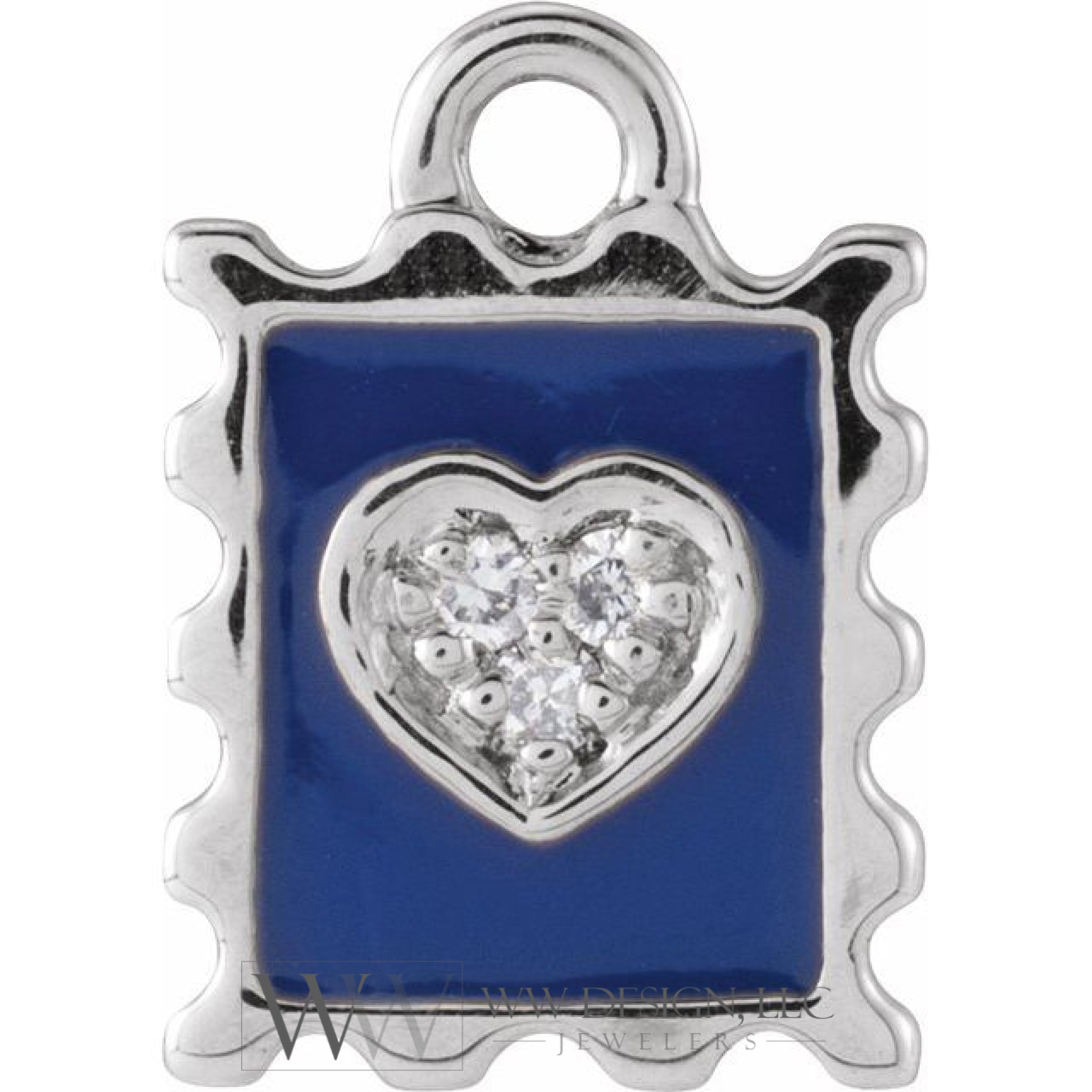 .015 CTW Natural Diamond Blue Enamel Stamp Dangle Charm - 14k Gold (Y, W, R)