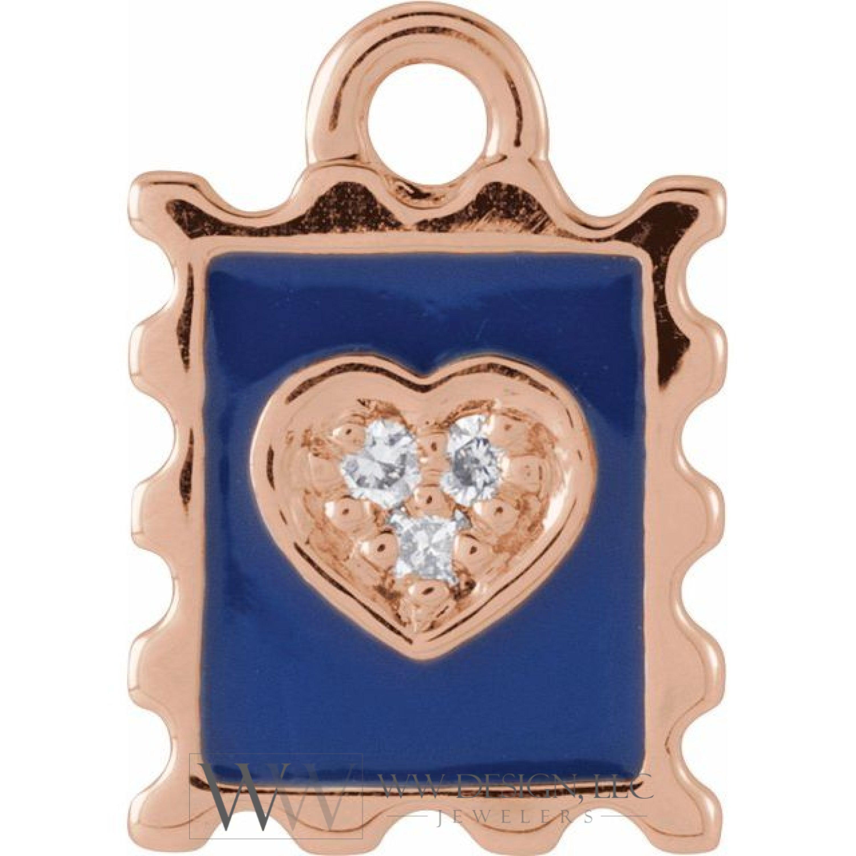 .015 CTW Natural Diamond Blue Enamel Stamp Dangle Charm - 14k Gold (Y, W, R)