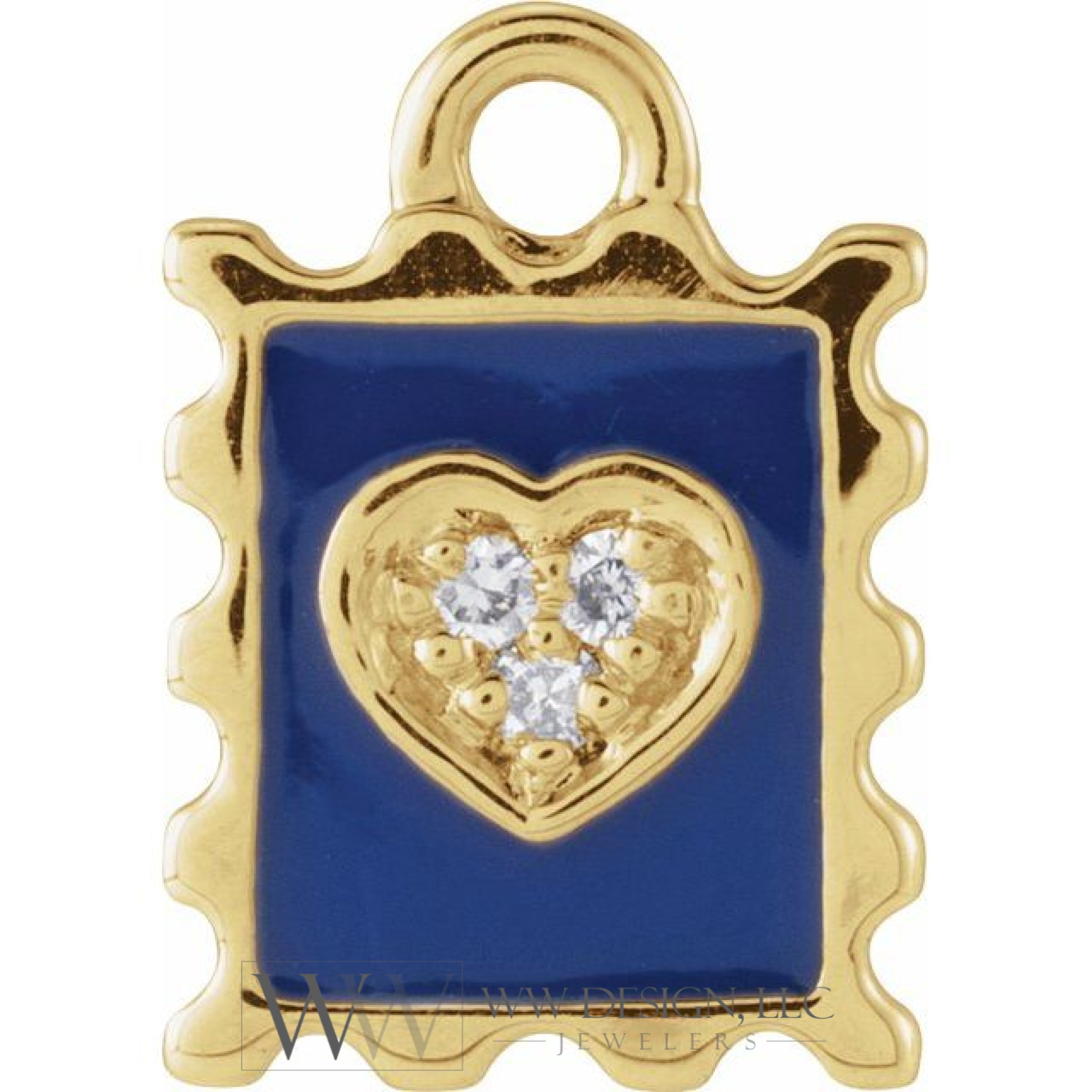 .015 CTW Natural Diamond Blue Enamel Stamp Dangle Charm - 14k Gold (Y, W, R)