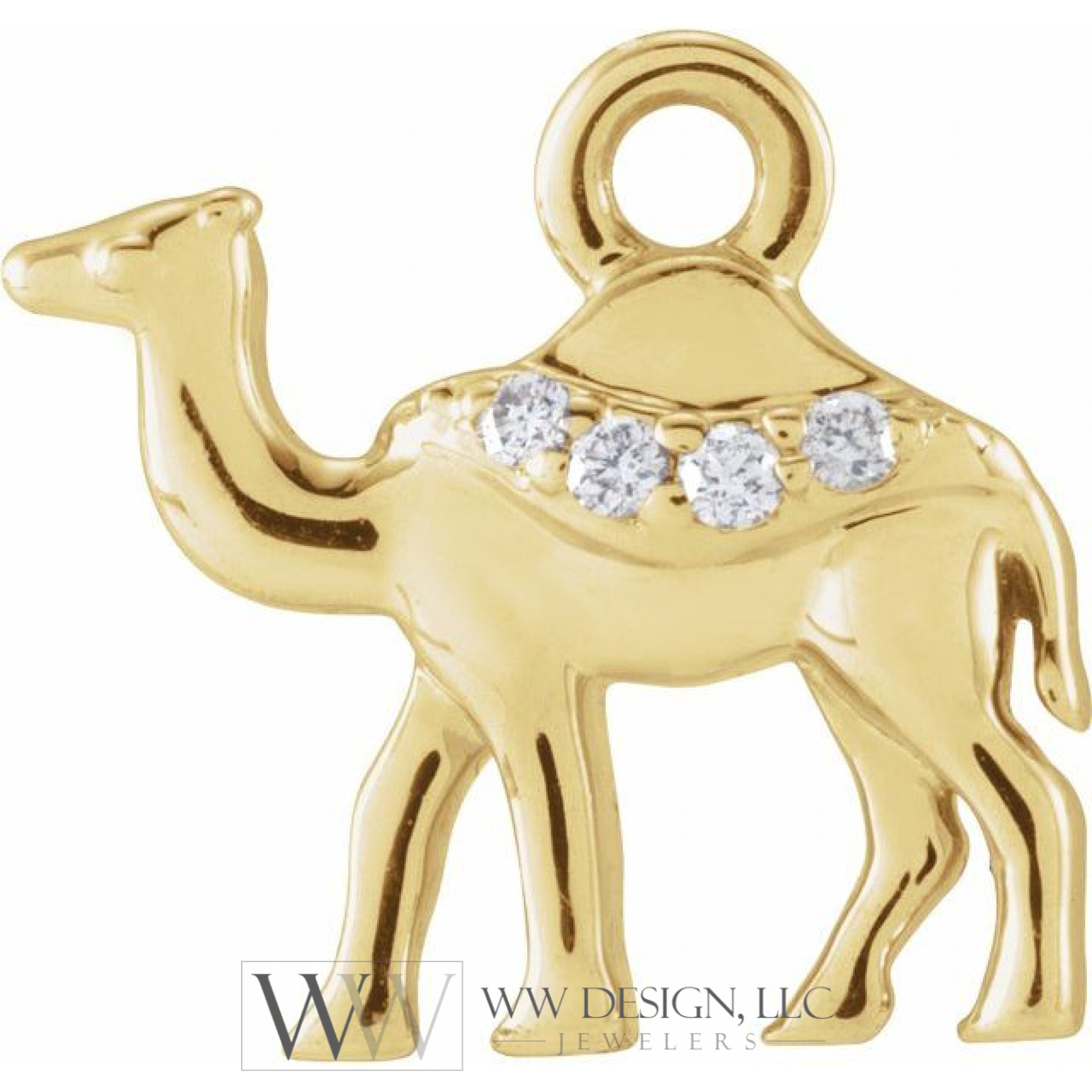 .015 CTW Natural Diamond Camel Dangle Charm - 14k Gold (Y, W, R)
