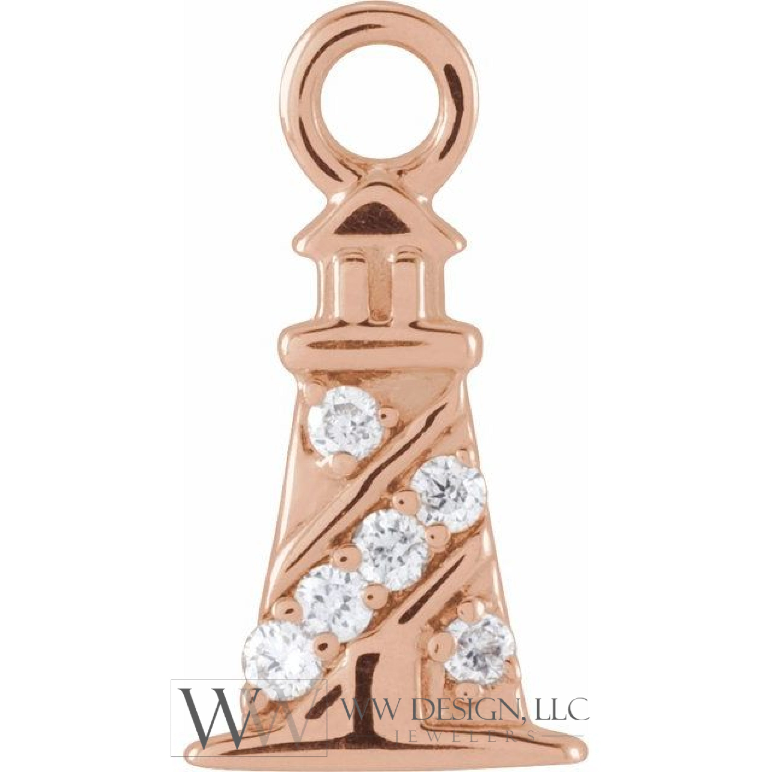 .02 CTW Natural Diamond Lighthouse Dangle Charm - 14k Gold (Y, W, R)