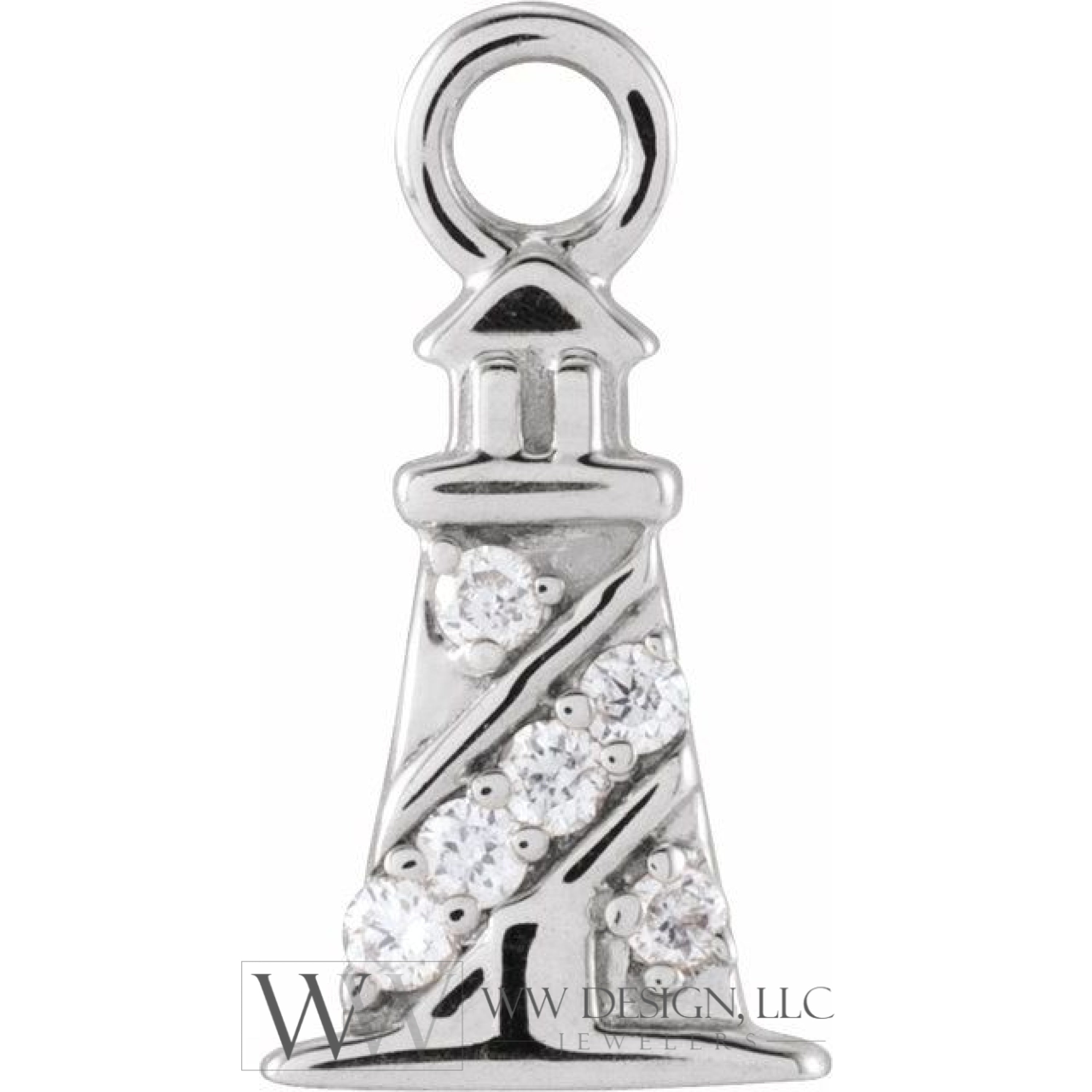 .02 CTW Natural Diamond Lighthouse Dangle Charm - 14k Gold (Y, W, R)