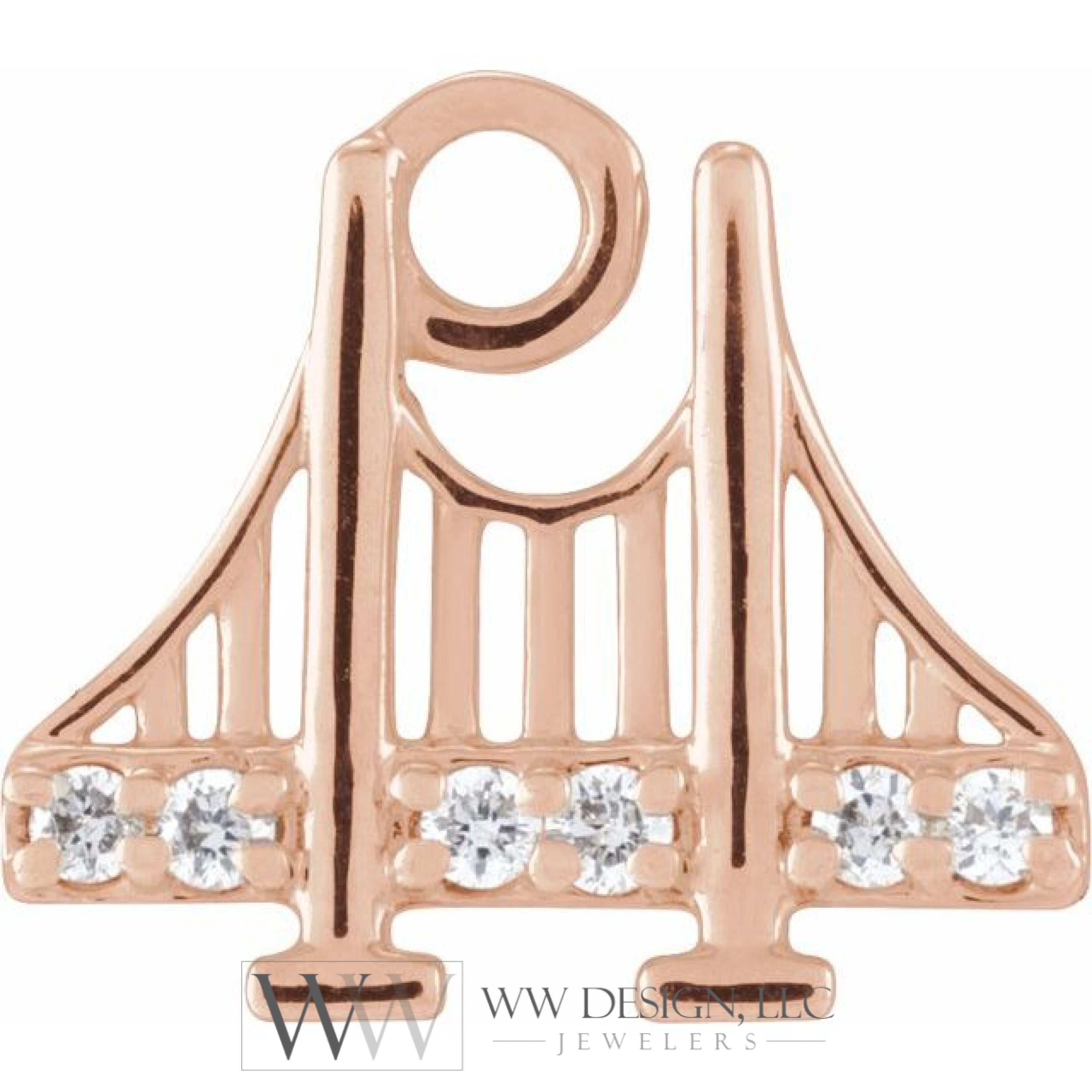 .025 CTW Natural Diamond Golden Gate Bridge Dangle Charm - 14k Gold (Y, W, R)