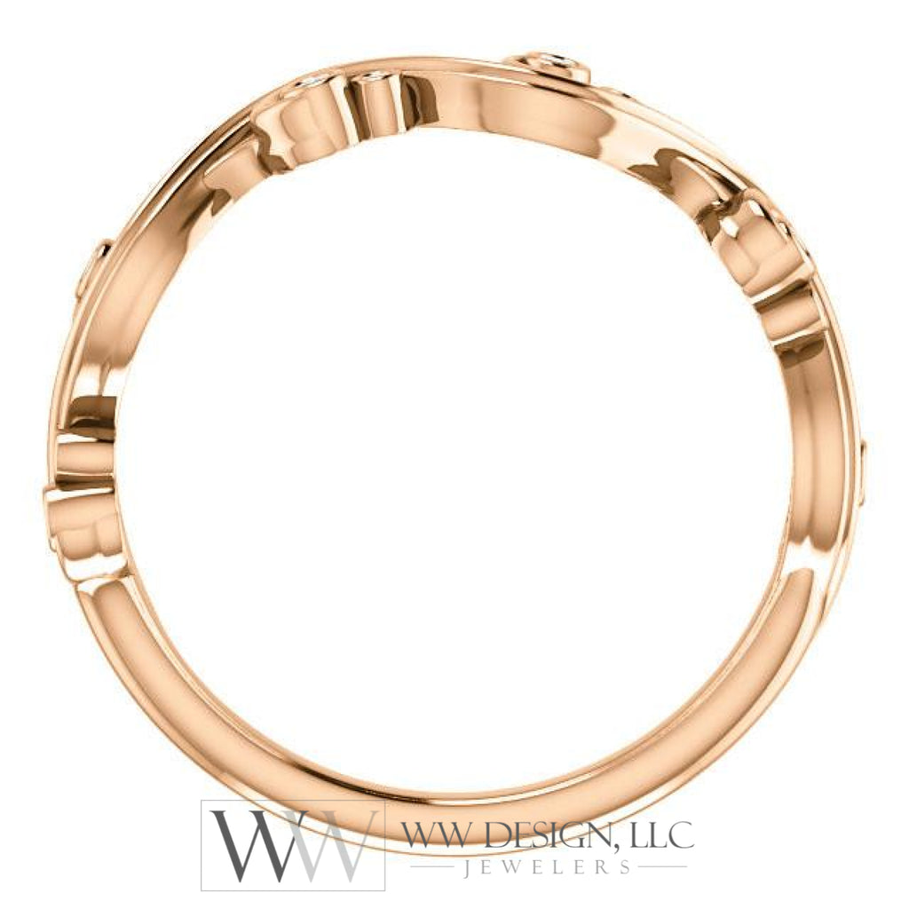 .05 CTW Diamond Swirl Wedding Anniversary Band Stackable Ring - 14k Gold (Y, W or R), Platinum