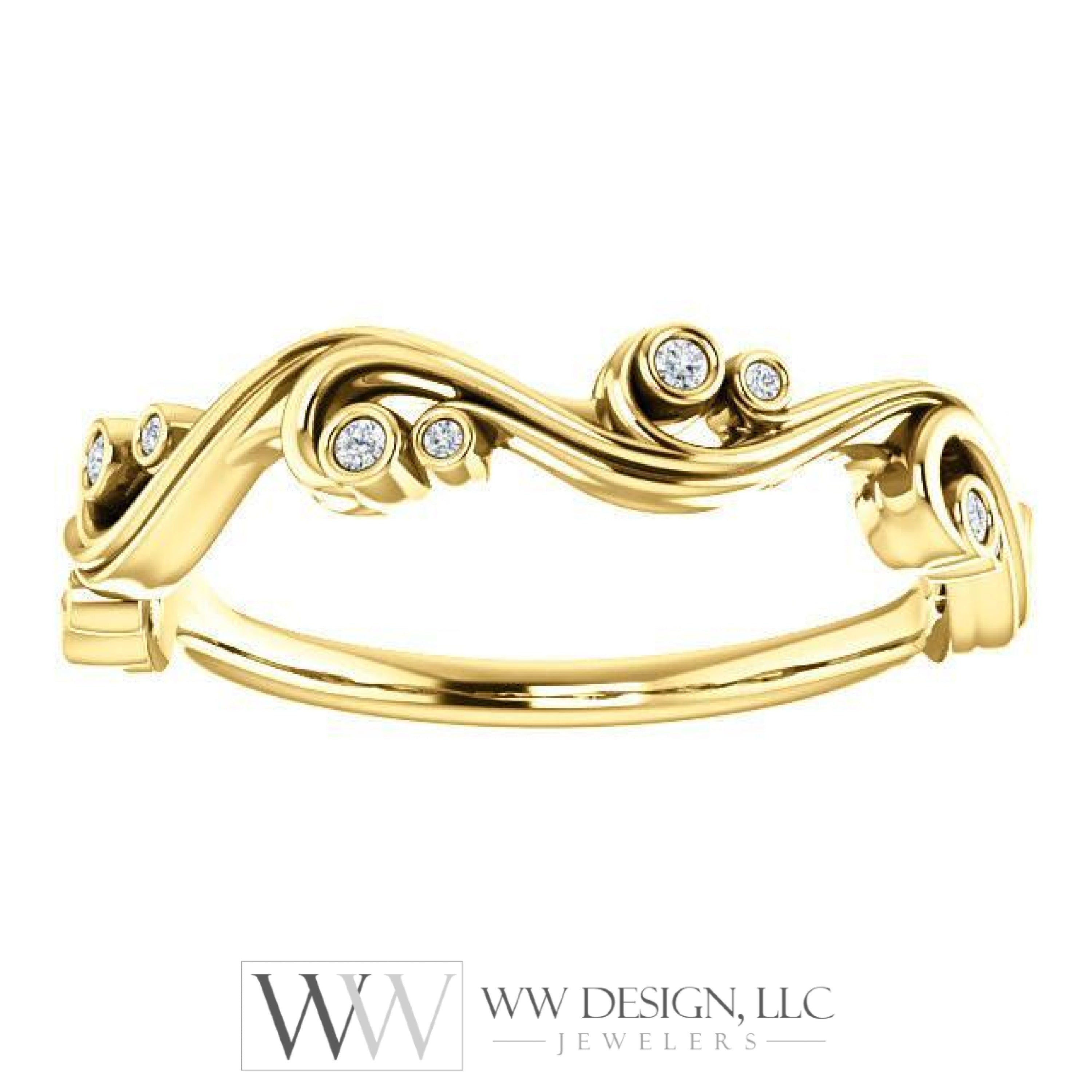 .05 CTW Diamond Swirl Wedding Anniversary Band Stackable Ring - 14k Gold (Y, W or R), Platinum