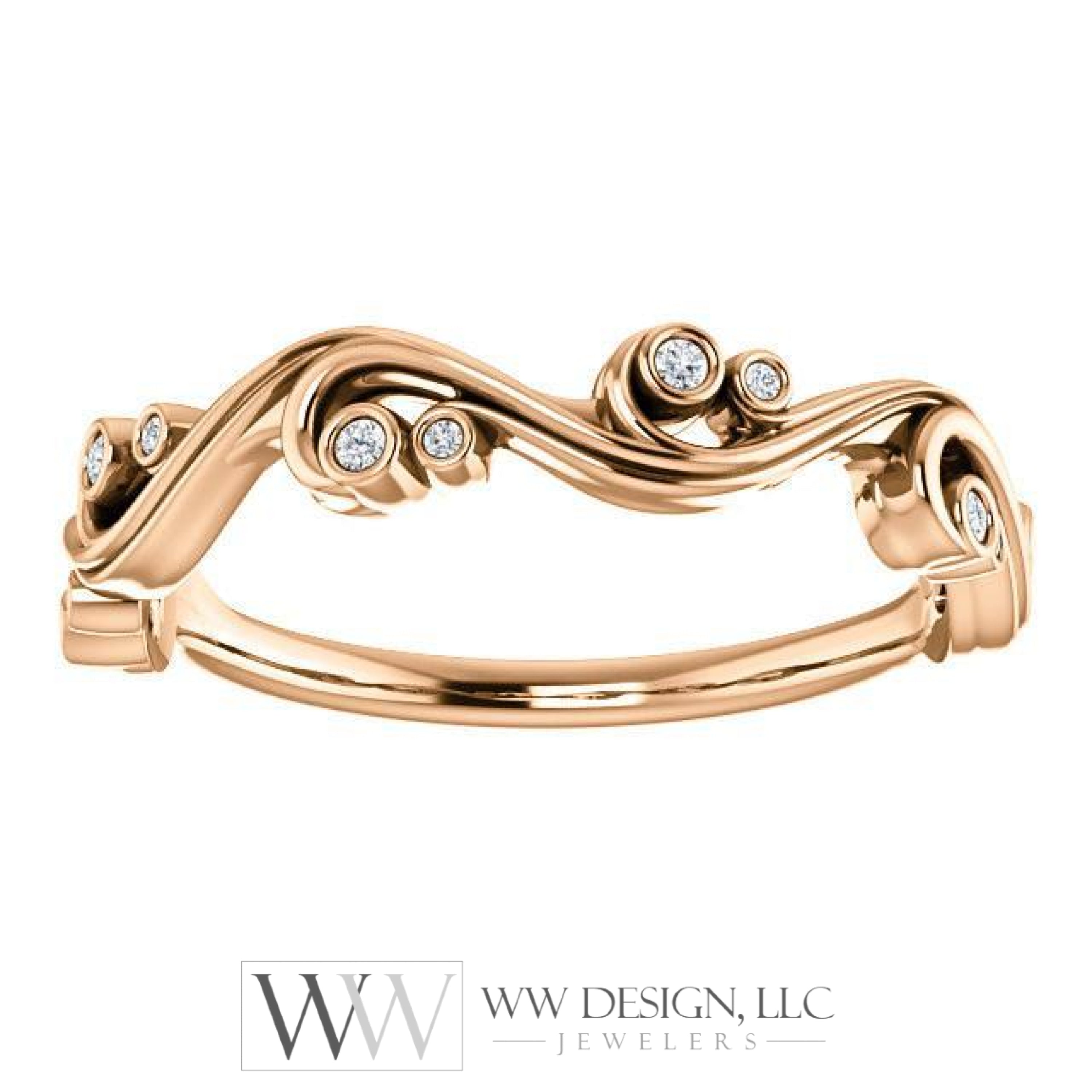 .05 CTW Diamond Swirl Wedding Anniversary Band Stackable Ring - 14k Gold (Y, W or R), Platinum