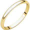 2mm Half Round Light Wedding Band Stackable Ring - 14k Gold (Y, W, or R), Palladium, Platinum, Sterling Silver