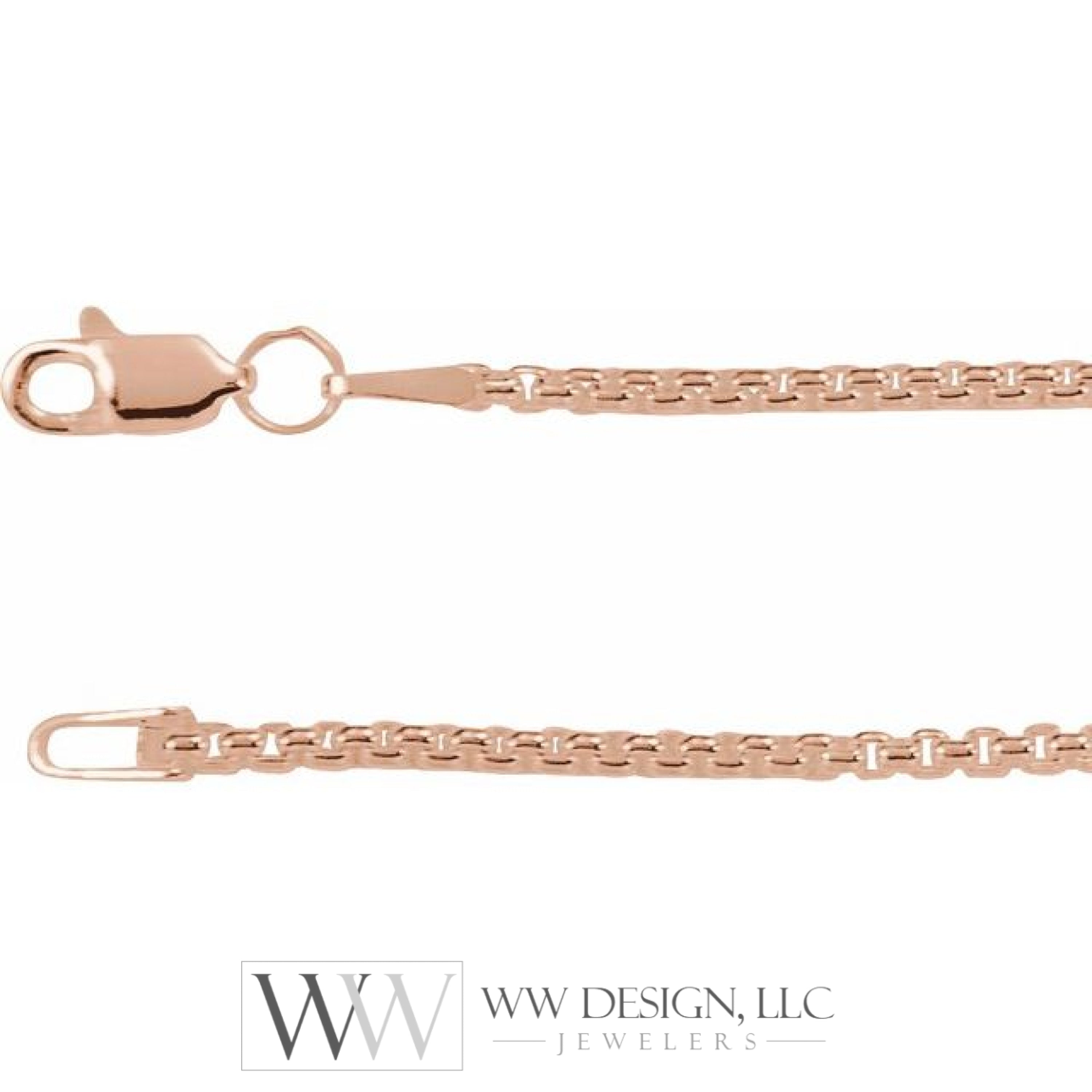 1.8mm Rounded Box Chain Bracelet or Necklace - 14k Gold (Y, W, R), or Sterling Silver
