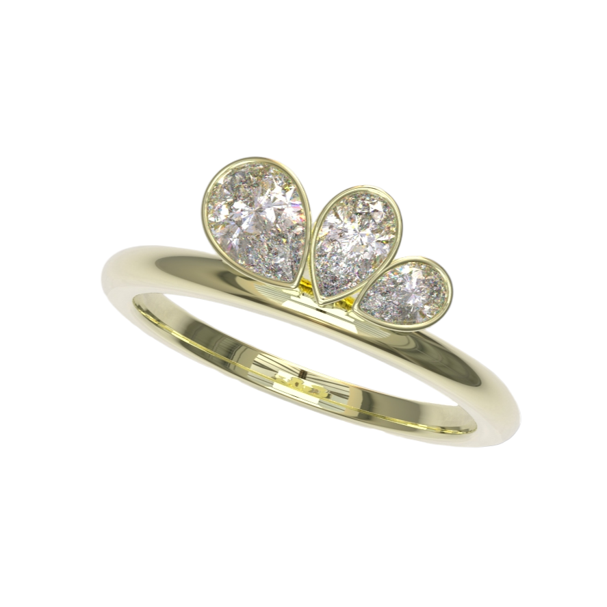 0.58 Ctw Graduated Asymetrical Pear Trio Diamond Ring - 14K 18K (Yellow White Rose) Platinum Rings