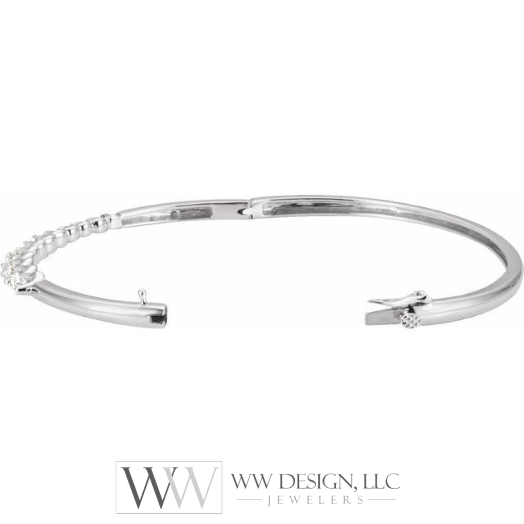 1 Ctw Natural Diamond Journey Hinged Bangle 6 1/2 Bracelet - 14K White Gold Bracelet