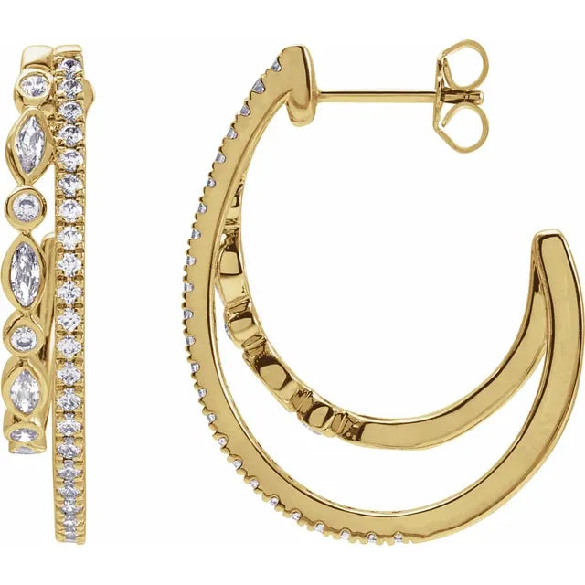1.2 CTW Natural or Lab Diamond 30.5mm Double Hoop Earrings - 14K Gold (Y, W, or R)