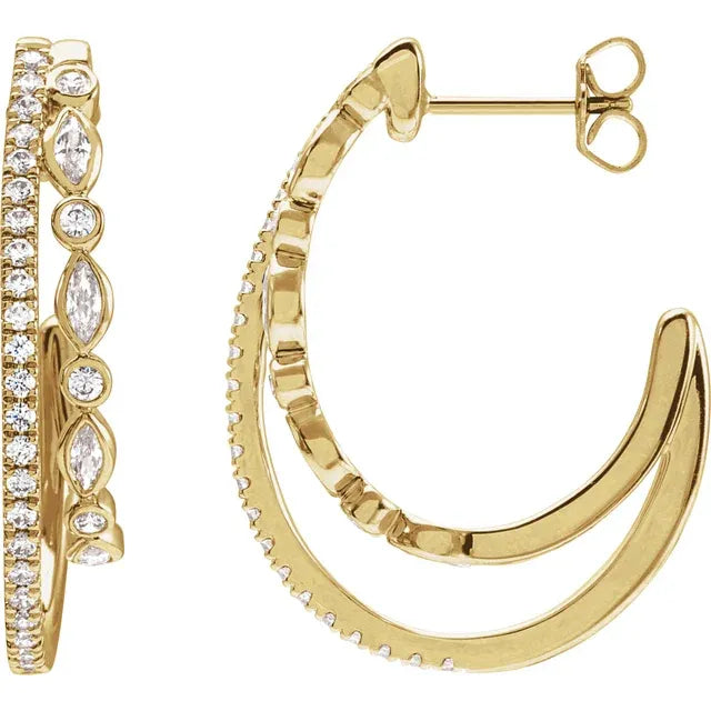 1.2 CTW Natural or Lab Diamond 30.5mm Double Hoop Earrings - 14K Gold (Y, W, or R)