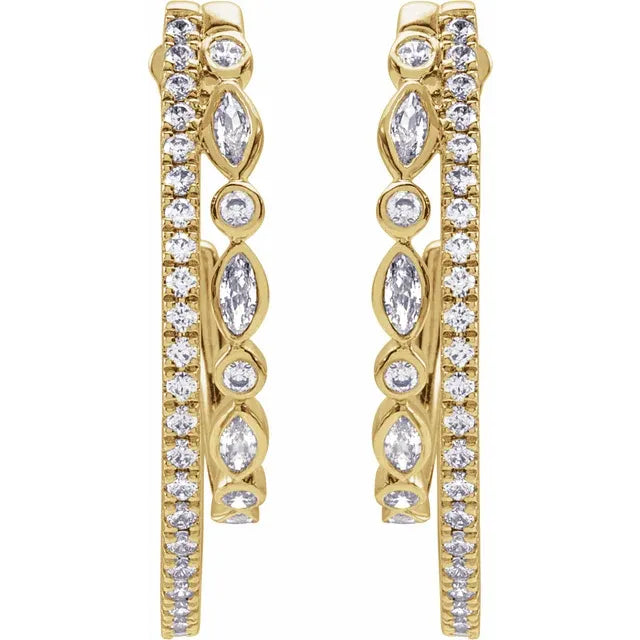 1.2 CTW Natural or Lab Diamond 30.5mm Double Hoop Earrings - 14K Gold (Y, W, or R)