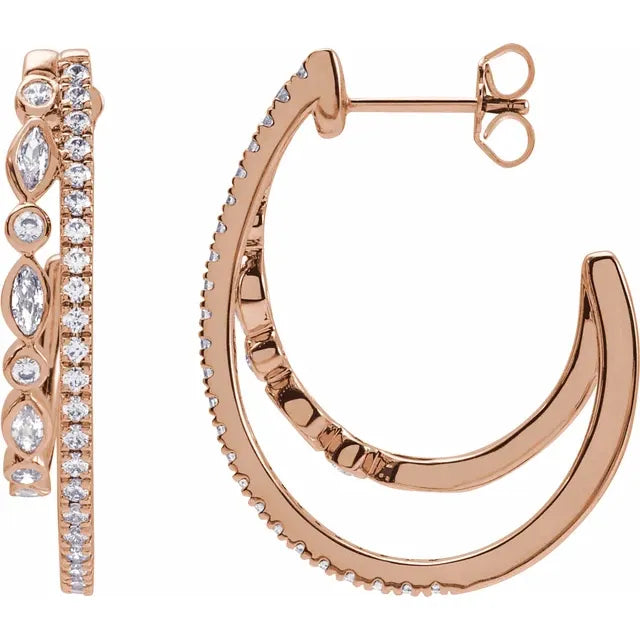 1.2 CTW Natural or Lab Diamond 30.5mm Double Hoop Earrings - 14K Gold (Y, W, or R)