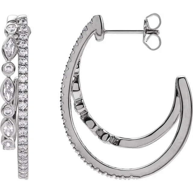 1.2 CTW Natural or Lab Diamond 30.5mm Double Hoop Earrings - 14K Gold (Y, W, or R)