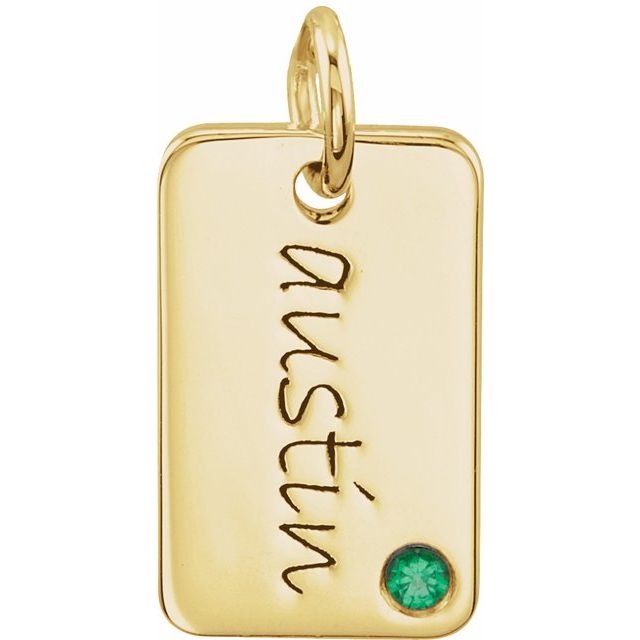 Engravable Mini Dog Tag Pendant 16x10mm Set with 2mm Emerald, Diamond, Sapphire (Blue, Yellow, White or Pink), or Ruby - 14k Gold (Y, W, R), Sterling Silver