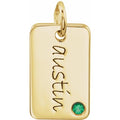Engravable Mini Dog Tag Pendant 16x10mm Set with 2mm Emerald, Diamond, Sapphire (Blue, Yellow, White or Pink), or Ruby - 14k Gold (Y, W, R), Sterling Silver