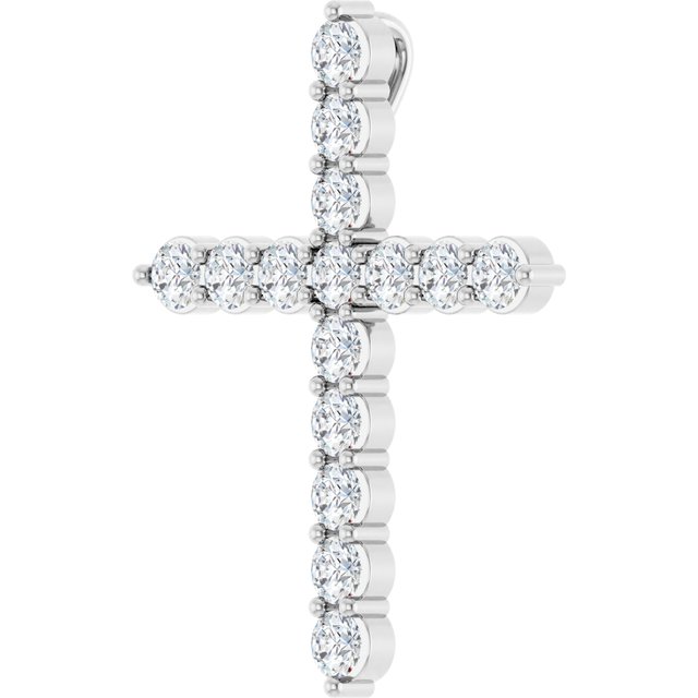 14K White 3/4 CTW Lab-Grown Diamond Cross Pendant