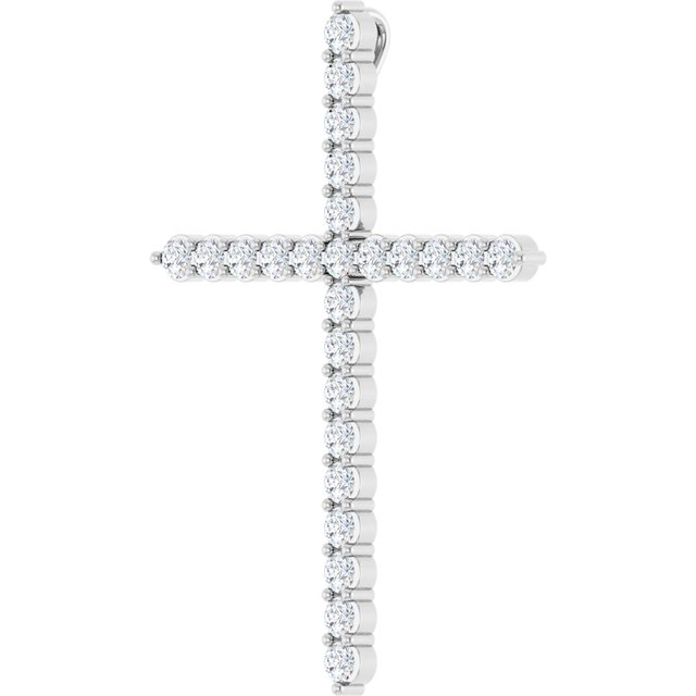 14K White 1 CTW Lab-Grown Diamond Cross Pendant