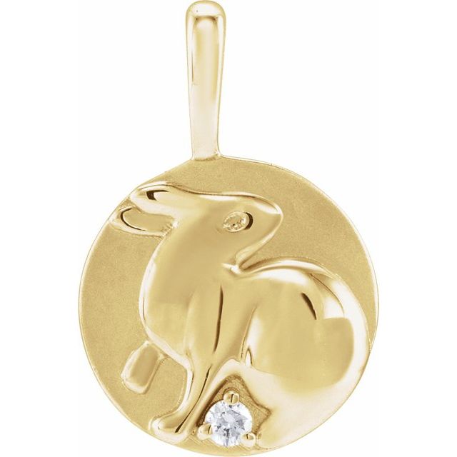 0.015 CT Natural Diamond Chinese Zodiac Rabbit Pendant - 14k Gold (Y, W or R)