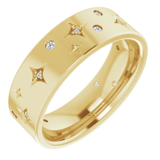 1/8 CTW Natural Diamond Celestial Wedding Anniversary Band Stackable Ring - 14k Gold (Y, W or R), Platinum