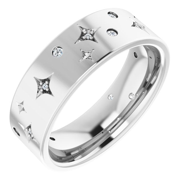 1/8 CTW Natural Diamond Celestial Wedding Anniversary Band Stackable Ring - 14k Gold (Y, W or R), Platinum