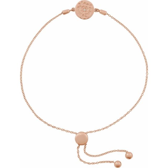 0.0075 Ct Natural Diamond Rose Cable Bolo Adjustable 9.5 Bracelet - 14K (Y W Or R) Gold Sterling