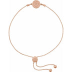 0.0075 Ct Natural Diamond Rose Cable Bolo Adjustable 9.5 Bracelet - 14K (Y W Or R) Gold Sterling