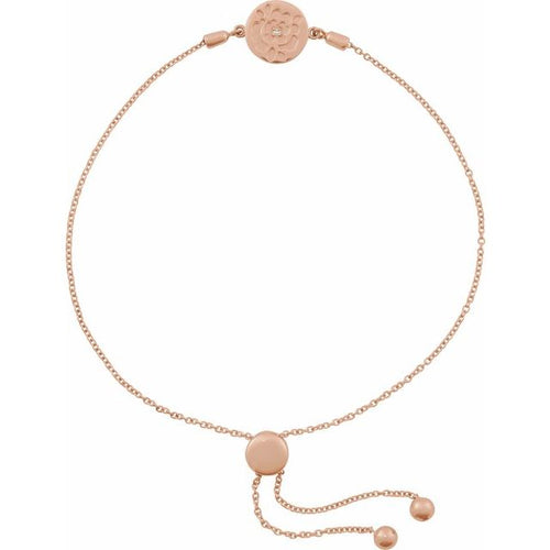 0.0075 Ct Natural Diamond Rose Cable Bolo Adjustable 9.5 Bracelet - 14K (Y W Or R) Gold Sterling