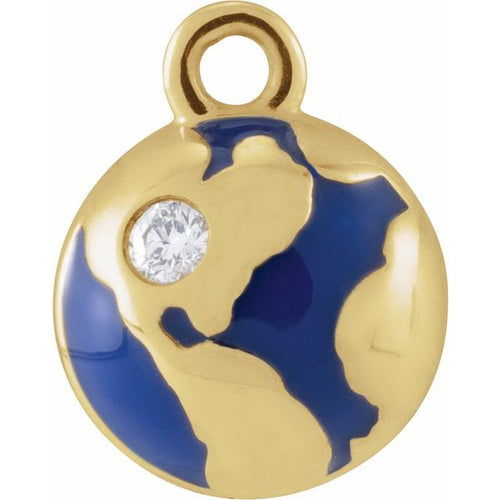 .015 CT Natural Diamond Blue Enamel Globe Dangle Charm - 14k Gold (Y, W, R)