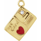 .008 CT Natural Diamond Red Heart Enamel Postcard Dangle - 14k Gold (Y, W, R)