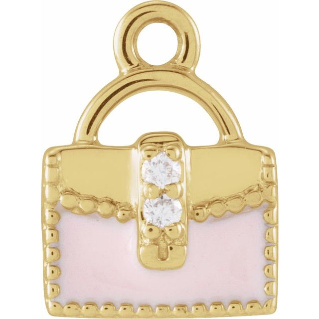 .01 CTW Natural Diamond Pink Enamel Purse Dangle Charm - 14k Gold (Y, W, R)