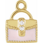 .01 CTW Natural Diamond Pink Enamel Purse Dangle Charm - 14k Gold (Y, W, R)