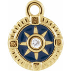 .01 Ct Natural Diamond Blue Enamel Compass Dangle Charm - 14K Gold (Y W R) /