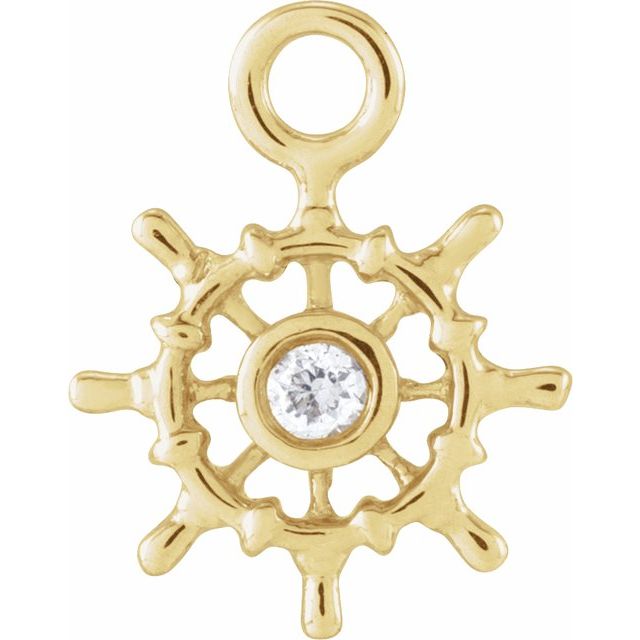 .01 CT Natural Diamond Ship Wheel Dangle Charm - 14k Gold (Y, W, R)