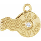 .01 CT Natural Diamond Par Avion Stamp Dangle Charm - 14k Gold (Y, W, R)