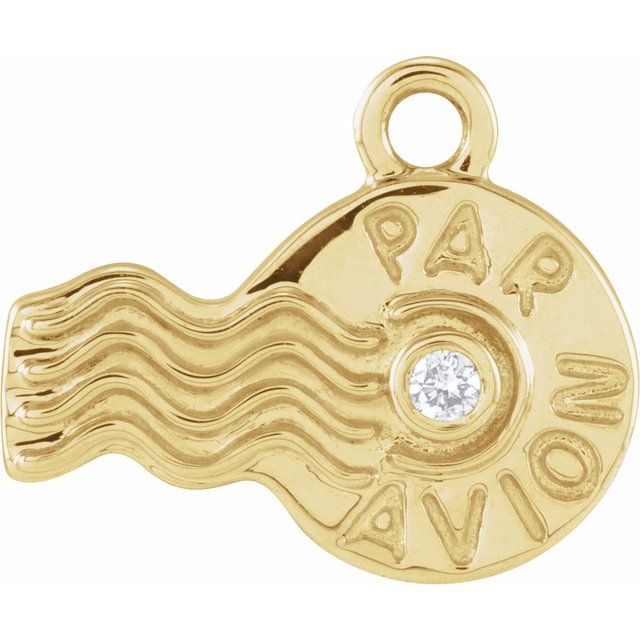 .01 CT Natural Diamond Par Avion Stamp Dangle Charm - 14k Gold (Y, W, R)
