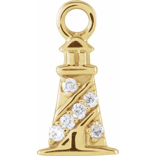 .02 CTW Natural Diamond Lighthouse Dangle Charm - 14k Gold (Y, W, R)