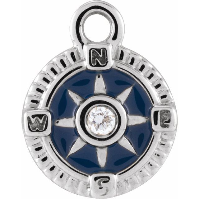 .01 Ct Natural Diamond Blue Enamel Compass Dangle Charm - 14K Gold (Y W R) /