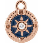 .01 Ct Natural Diamond Blue Enamel Compass Dangle Charm - 14K Gold (Y W R) /
