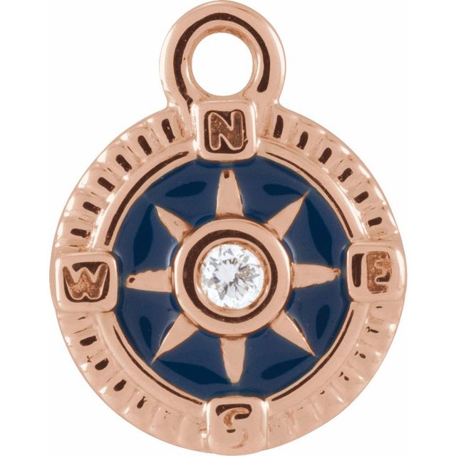 .01 Ct Natural Diamond Blue Enamel Compass Dangle Charm - 14K Gold (Y W R) /