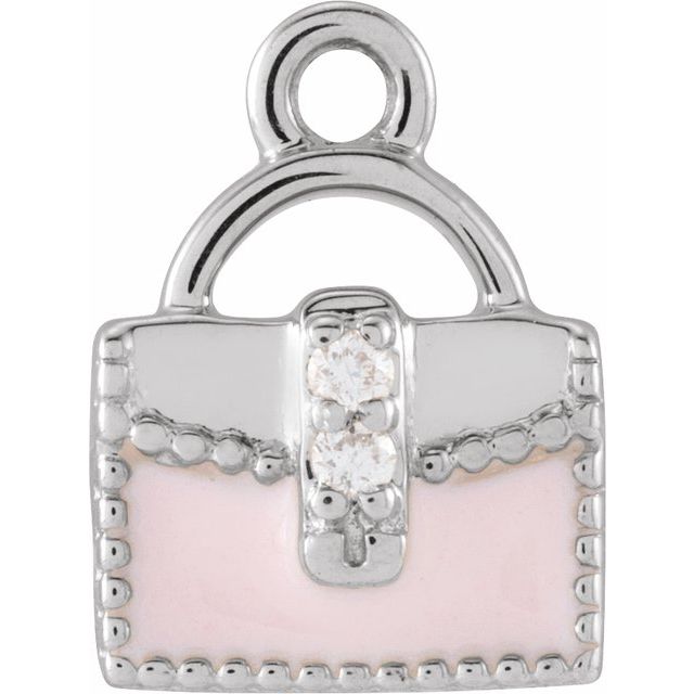 .01 CTW Natural Diamond Pink Enamel Purse Dangle Charm - 14k Gold (Y, W, R)