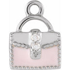 .01 CTW Natural Diamond Pink Enamel Purse Dangle Charm - 14k Gold (Y, W, R)